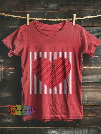 Unisex Valentine’s Heart Print Casual Short Sleeves T-Shirt Red / S