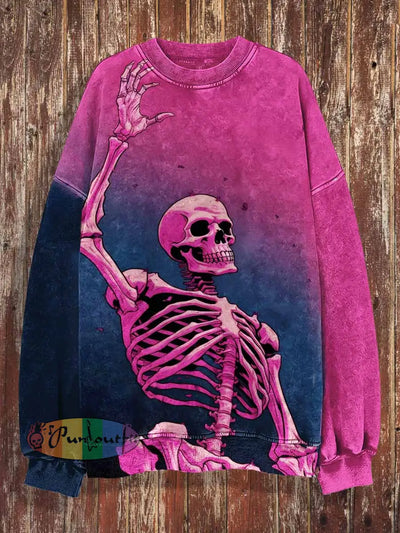 Unisex Victor Skull Print Halloween Crew Neck Casual Sweatshirt Colorful / S