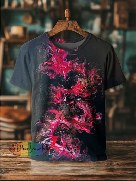 Unisex Vintage 3D Colourful Ripple Abstract Print Casual Cotton Short Sleeve T-Shirt Gray / S