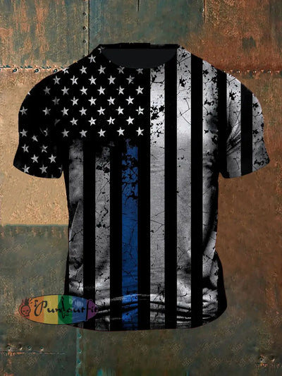 Unisex Vintage American Flag Dark Abstract Print Casual Cotton Short Sleeve T-Shirt Black / S