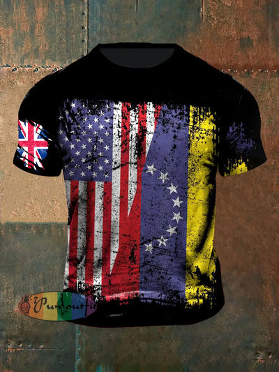 Unisex Vintage American Venezuela Varsity World Abstract Print Casual Cotton Short Sleeve T-Shirt Black / S