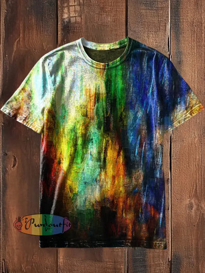 Unisex Vintage Colourful Gradient Art Abstract Print Casual Cotton Short Sleeve T-Shirt As picture / S