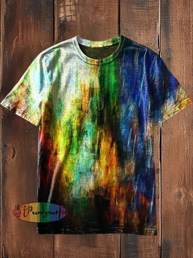 Unisex Vintage Colourful Gradient Art Abstract Print Casual Cotton Short Sleeve T-Shirt As picture / S
