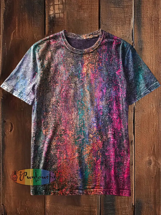 Unisex Vintage Colourful Stone Pattern Abstract Print Casual Cotton Short Sleeve T-Shirt Purple / S