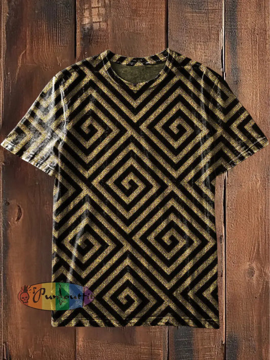 Unisex Vintage Geometric Art Abstract Print Casual Cotton Short Sleeve T-Shirt As picture / S