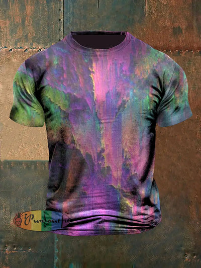 Unisex Vintage Gothic Purple Quicksand Colourful Abstract Print Casual Cotton Short Sleeve T-Shirt Purple / S