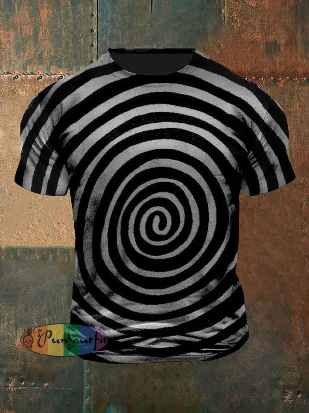 Unisex Vintage Punk Black Swirls Design Abstract Print Casual Cotton Short Sleeve T-Shirt As picture / S