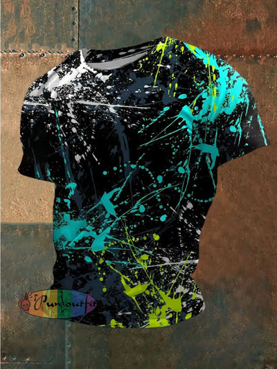 Unisex Vintage Punk Colourful Paint Graffiti Abstract Print Casual Cotton Short Sleeve T-Shirt Black / S