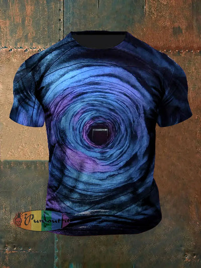 Unisex Vintage Punk Colourful Swirling Black Hole Abstract Print Casual Cotton Short Sleeve T-Shirt Blue / S