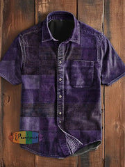 Unisex Vintage Punk Multi Colour Block Patchwork Art Abstract Print Casual Upgraded Cotton Short Sleeve Pocket Shirt