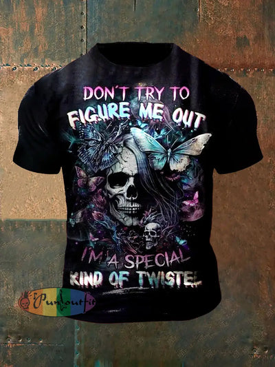 Unisex Vintage Punk Skull Butterfly Colourful Signs Abstract Print Casual Cotton Short Sleeve T-Shirt Black / S