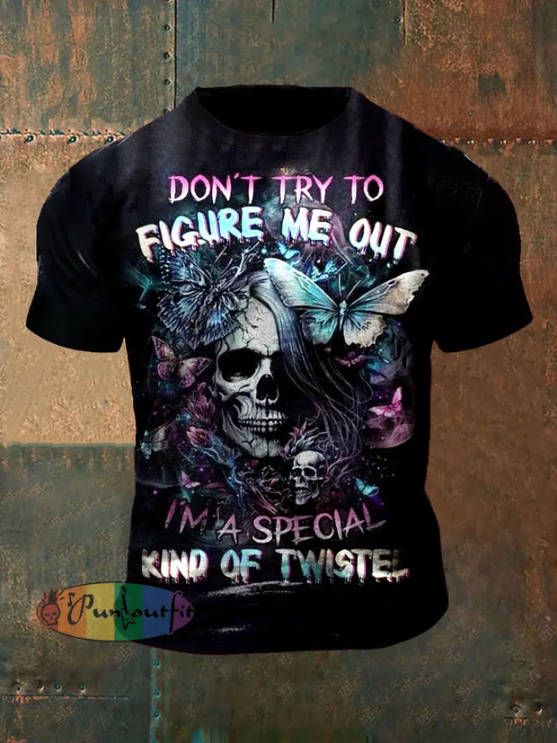 Unisex Vintage Punk Skull Butterfly Colourful Signs Abstract Print Casual Cotton Short Sleeve T-Shirt Black / S