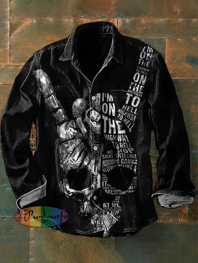 Unisex Vintage Punk Skull Rock Art Abstract Print Casual Long Sleeve Shirt Black / S