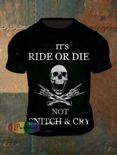 Unisex Vintage Punk Skull Slogan Gradient Abstract Print Casual Cotton Short Sleeve T-Shirt Black / S
