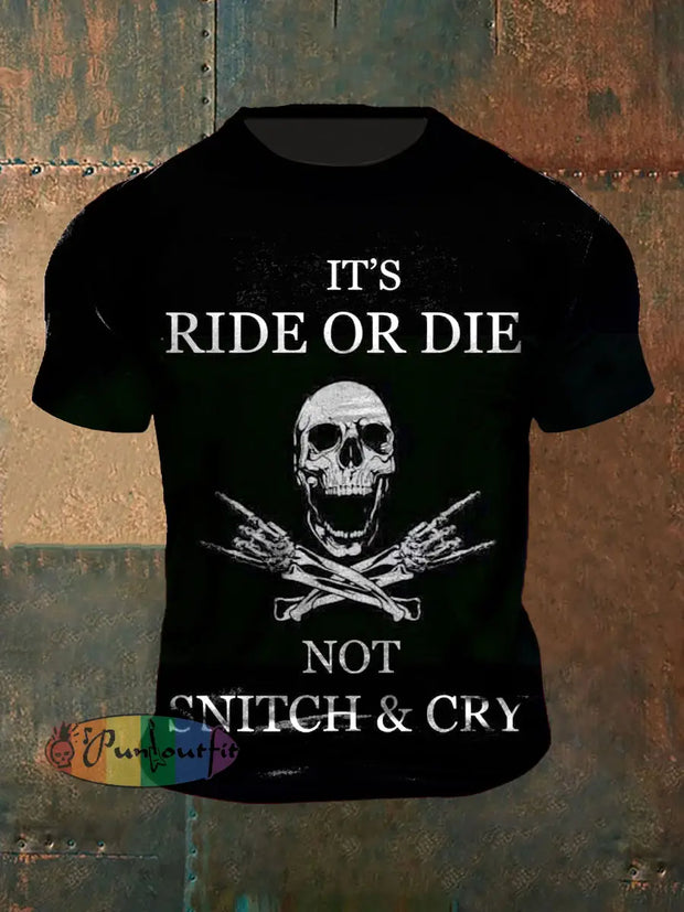 Unisex Vintage Punk Skull Slogan Gradient Abstract Print Casual Cotton Short Sleeve T-Shirt Black / S