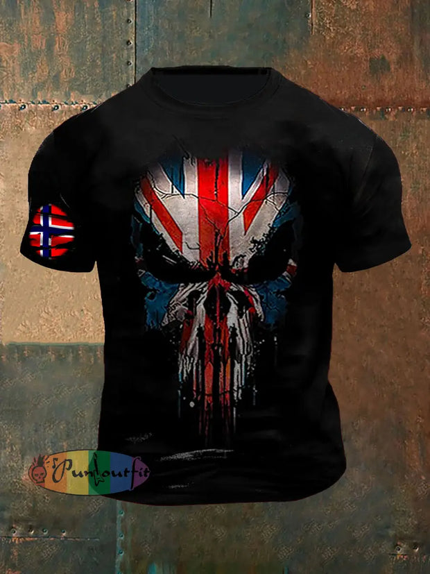 Unisex Vintage UK Flag Skull Graffiti Abstract Print Casual Cotton Short Sleeve T-Shirt Black / S