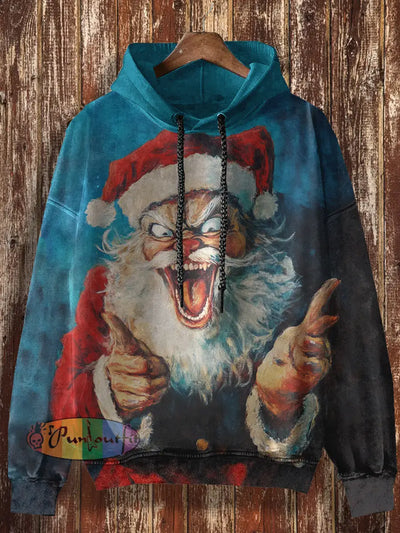 Unisex Weird Santa Claus Print Christmas Casual Hooded Sweatshirt Colorful / S