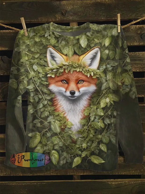 Unisex Winter Red Fox Print Casual Sweatshirt As Picture / S