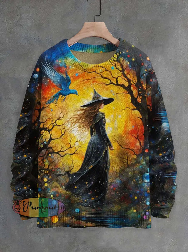 Unisex Witch Print Casual Sweater As Picture / S