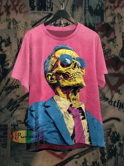 Unisex Zombie Wearing Glasses Abstract Print Design T-Shirt Pink / S