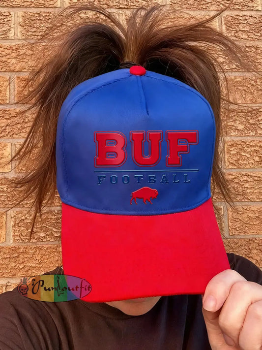 UnisexFootball Fans Lovers Gameday Casual Design Print Hat Blue-Red / ONE