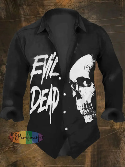 Valentine Evil Dead Skull Print Casual Shirt Long Sleeve Black / S