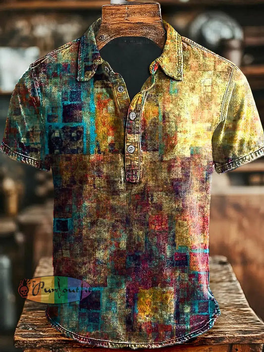 Vintage Abstract Aged Printed Casual Polo Shirt As picture / S