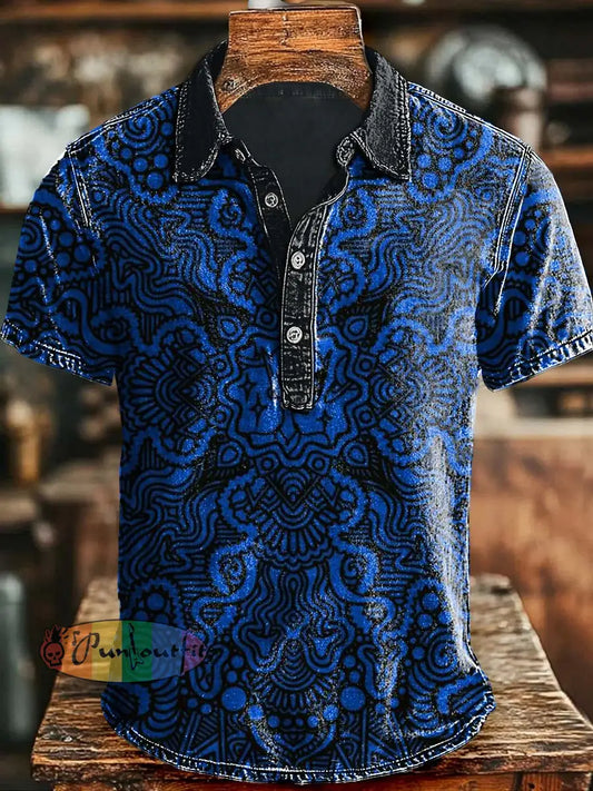 Vintage Abstract Art Print Casaul Short Sleeve Polo Shirt As picture / S