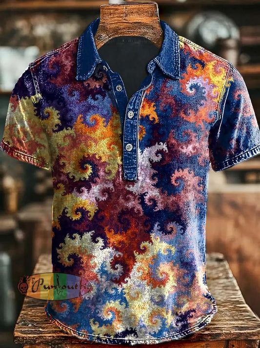 Vintage Abstract Art Rendering Print Casaul Short Sleeve Polo Shirt As picture / S