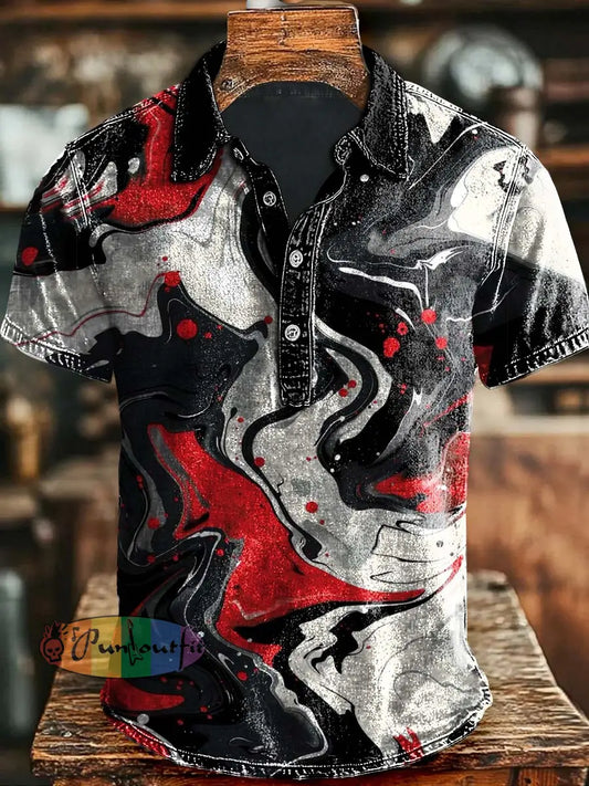 Vintage Abstract Art Rendering Psychedelic Print Casaul Short Sleeve Polo Shirt As picture / S