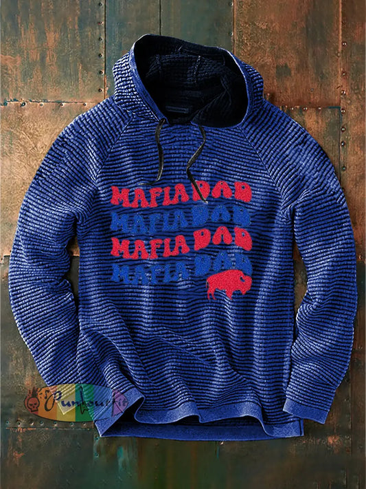 Vintage American Football Buffalo Bills Print Casual Cotton French Terry Hoodie Navy Blue / S