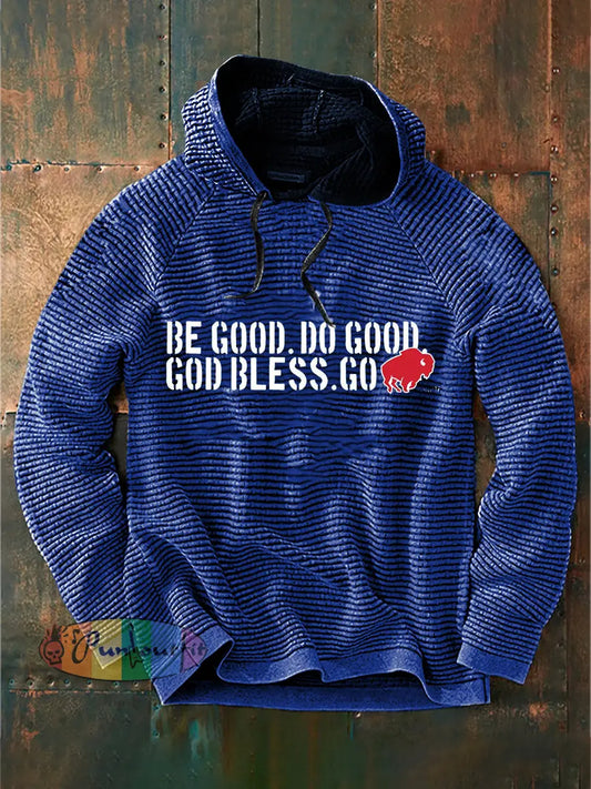 Vintage American Football Buffalo Bills Print Casual Cotton French Terry Hoodie Navy Blue / S