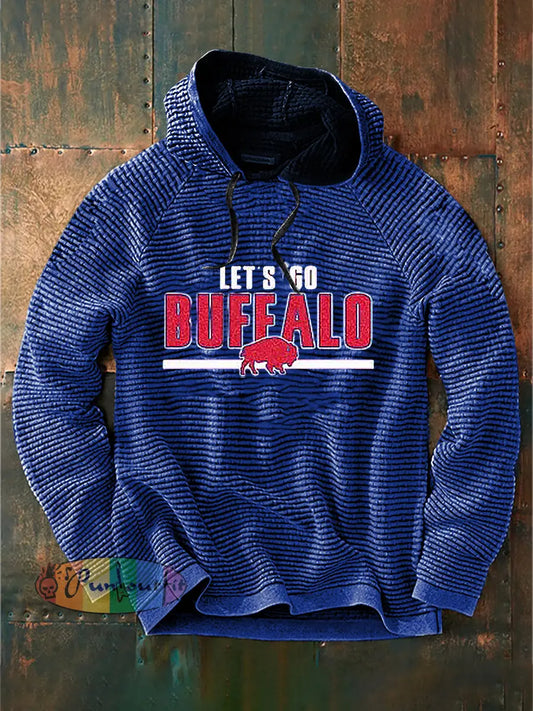 Vintage American Football Buffalo Bills Print Casual Cotton French Terry Hoodie Navy Blue / S