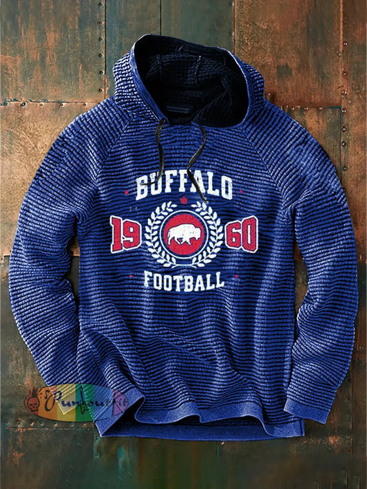 Vintage American Football Buffalo Bills Print Casual Cotton French Terry Hoodie Navy Blue / S