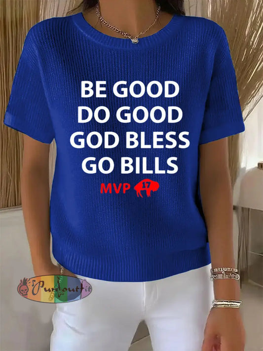 Vintage American Football Buffalo Bills Print Comfortable Casual Cotton Short-sleeved T-shirt Blue / S