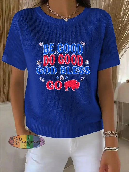 Vintage American Football Buffalo Bills Print Comfortable Casual Cotton Short-sleeved T-shirt Blue / S
