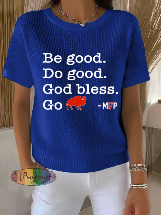 Vintage American Football Buffalo Bills Print Comfortable Casual Cotton Short-sleeved T-shirt Blue / S