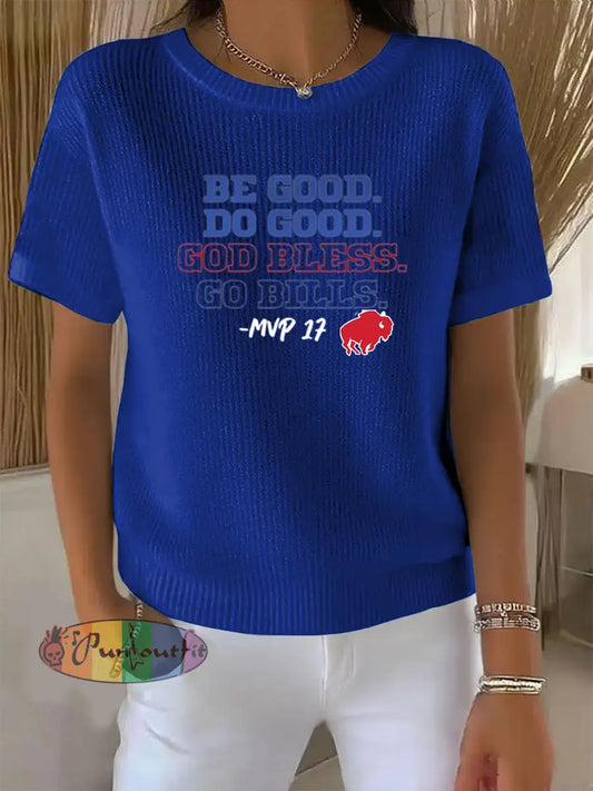 Vintage American Football Buffalo Bills Print Comfortable Casual Cotton Short-sleeved T-shirt Blue / S