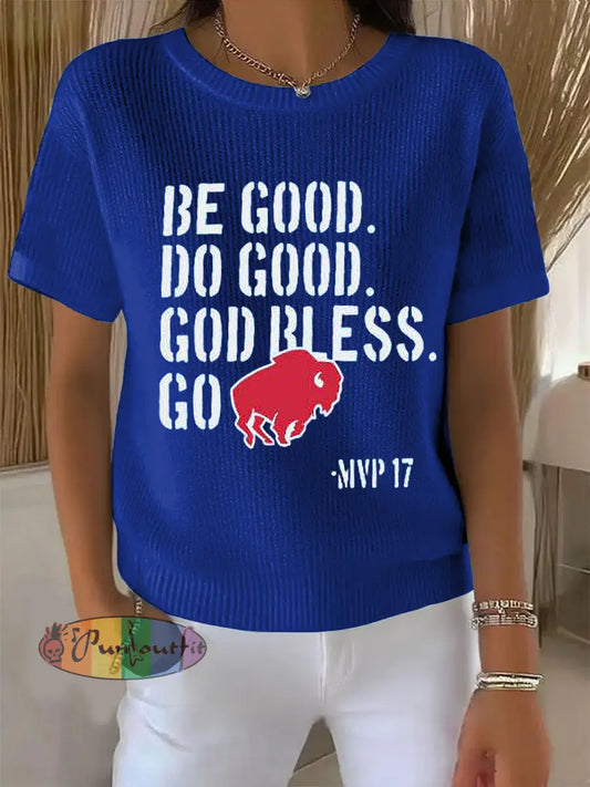 Vintage American Football Buffalo Bills Print Comfortable Casual Cotton Short-sleeved T-shirt Blue / S