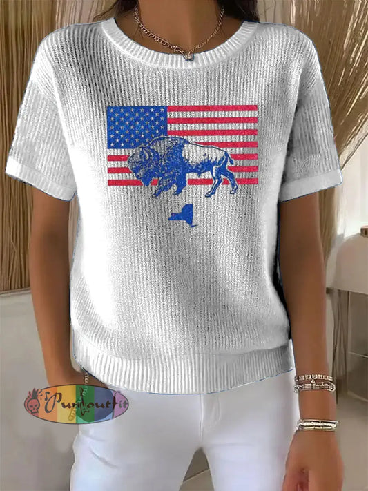 Vintage American Football Buffalo Bills Print Comfortable Casual Cotton Short-sleeved T-shirt White / S