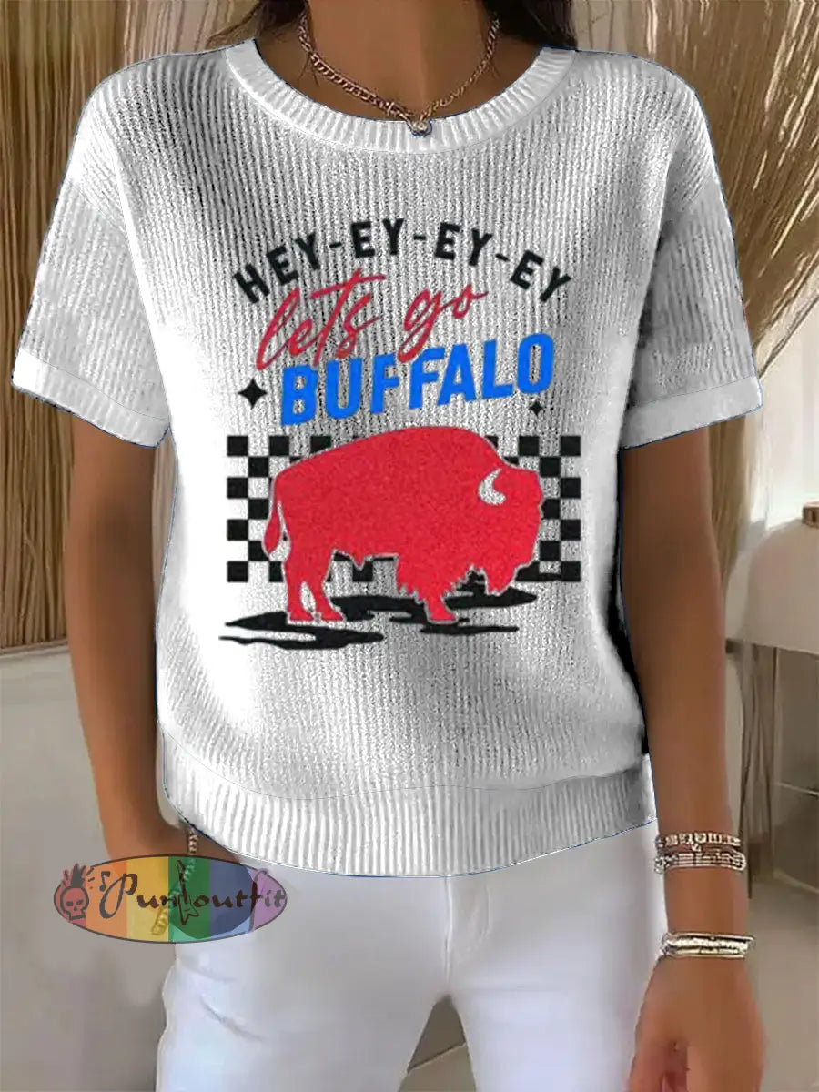 Vintage American Football Buffalo Bills Print Comfortable Casual Cotton Short-sleeved T-shirt White / S