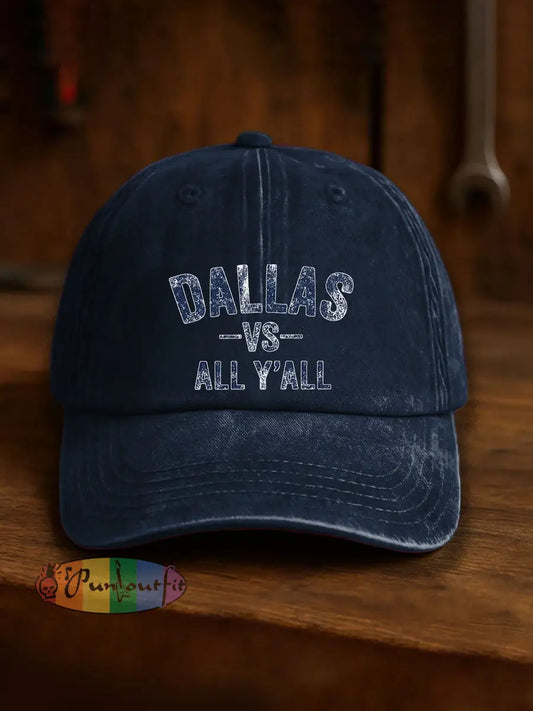 Vintage American Football Casual Print Washed Hat Blue / ONE