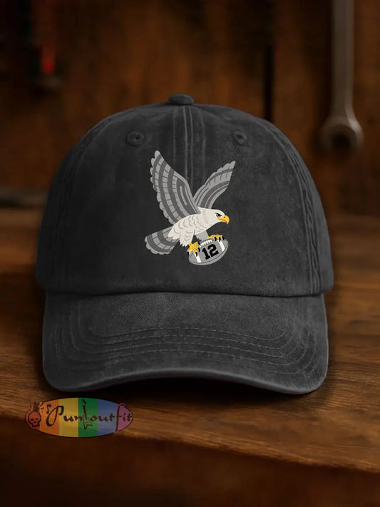 Vintage American Football Philadelphia Eagles Casual Print Washed Hat Black / ONE