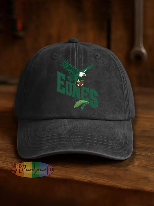 Vintage American Football Philadelphia Eagles Casual Print Washed Hat Black / ONE