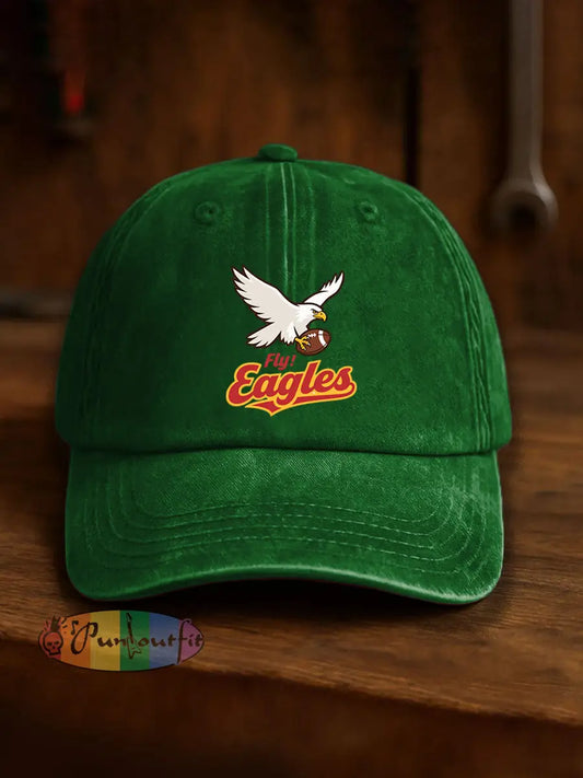 Vintage American Football Philadelphia Eagles Casual Print Washed Hat Green / ONE
