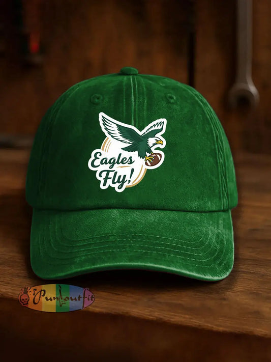 Vintage American Football Philadelphia Eagles Casual Print Washed Hat Green / ONE