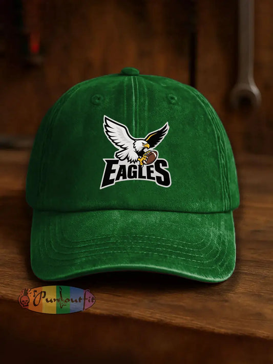Vintage American Football Philadelphia Eagles Casual Print Washed Hat Green / ONE