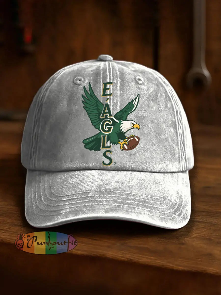 Vintage American Football Philadelphia Eagles Casual Print Washed Hat White / ONE