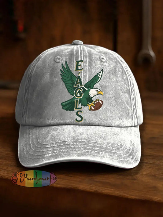 Vintage American Football Philadelphia Eagles Casual Print Washed Hat White / ONE