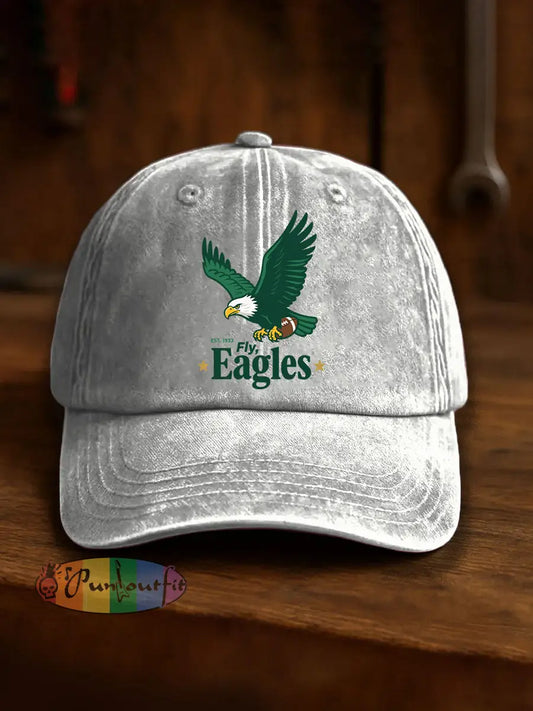 Vintage American Football Philadelphia Eagles Casual Print Washed Hat White / ONE